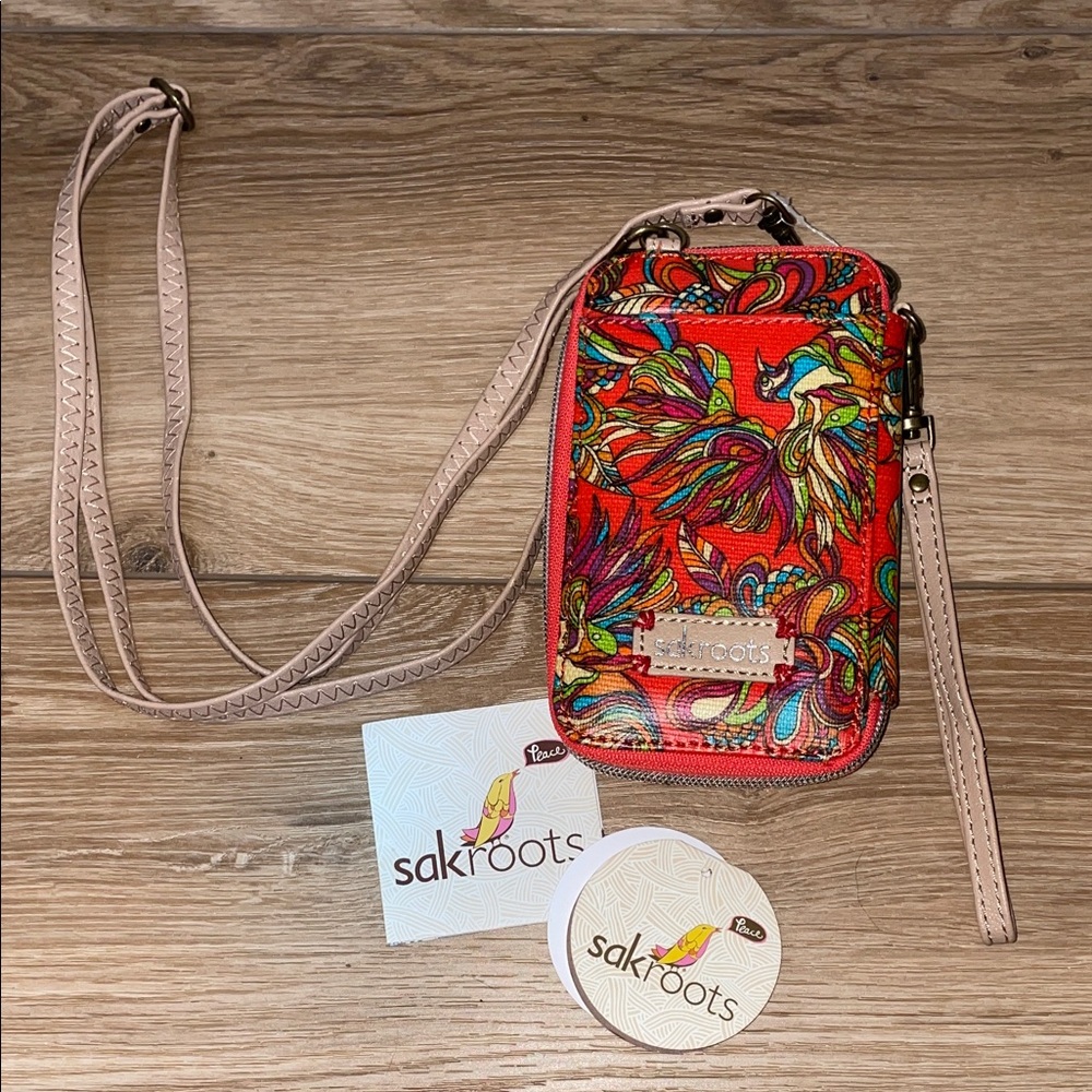 Sakroots Colorful Bird Motif Crossbody Wallet